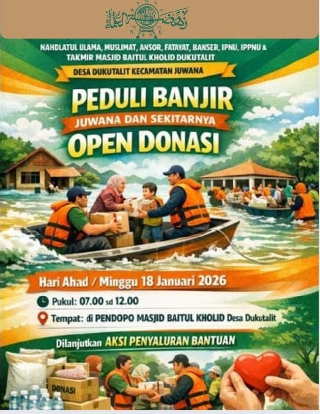 Open Donasi Peduli Banjir Juwana Digelar di Masjid Baitul Kholid Dukutalit